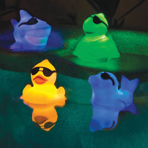 Light Up Pals floating LED pool and spa toys glowing in water